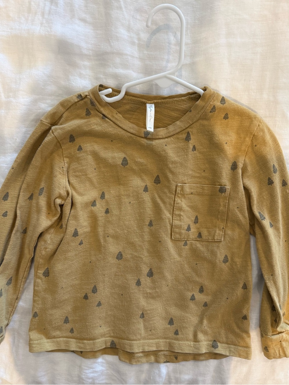 Rylee + Cru Kids Long Sleeve Pocket Tee - Mustard with Gray Tree Print